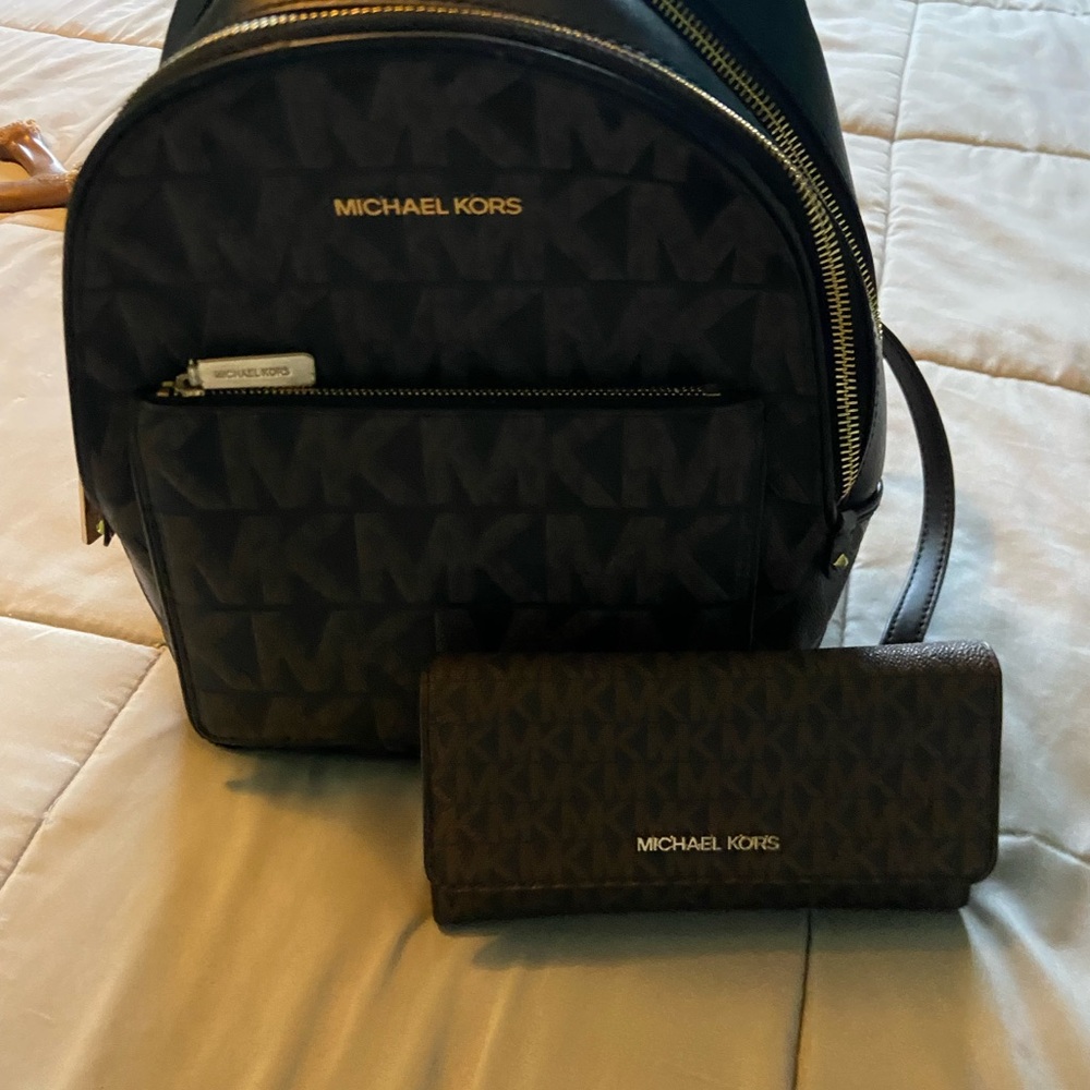 Michael Kors Black Backpack and Wallet Set